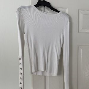 Zara Ivory Ribbed Long Sleeve Top with Button Accents